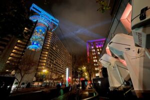 San Francisco - Outdoor installation for video mapping event, PROIETTA exterior projectors